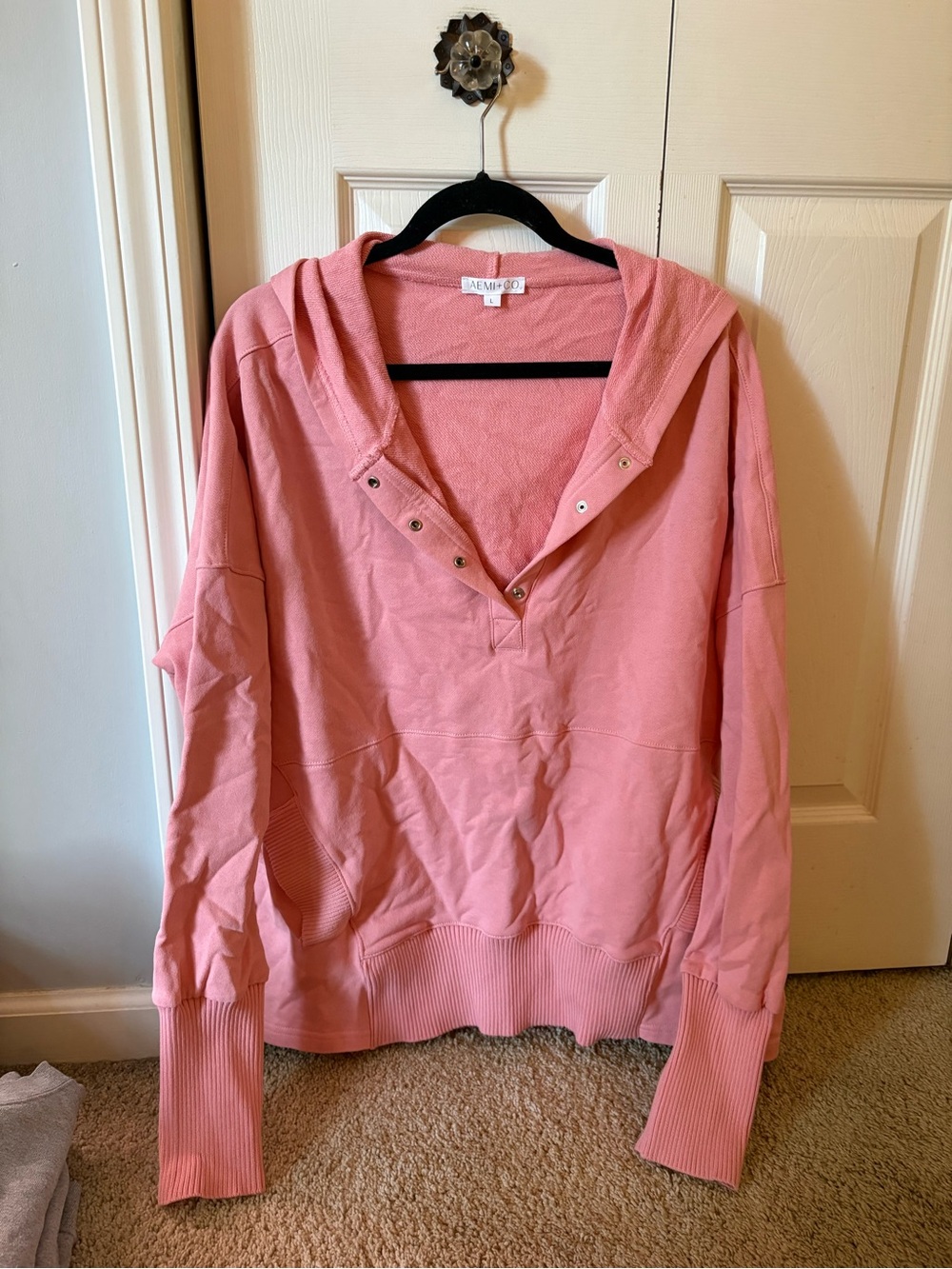 Pink Hooded Snap-V Pullover Sweatshirt